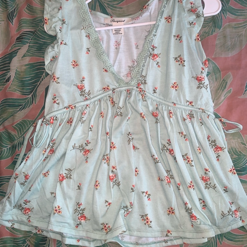 Poof! Mint Floral Blouse